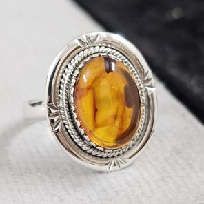 Amber Southwest Style 925 Sterling Silver Ring (RS107-18)