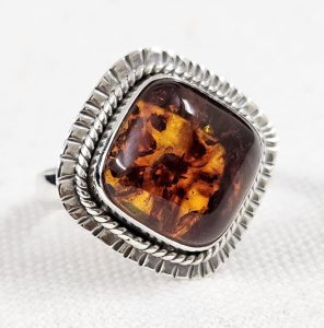 Amber Southwest Style 925 Sterling Silver Ring (RS107-17)