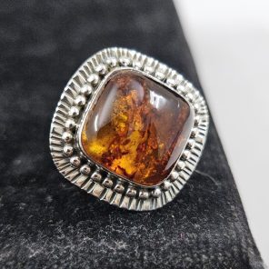 Amber Southwest Style 925 Sterling Silver Ring (RS107-16)