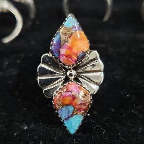 Pink Dahlia Turquoise Southwest Ring