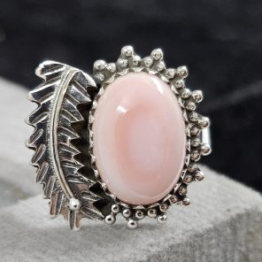 Pink Queen Conch Shell Southwest Style 925 Sterling Silver Ring (REXT1-1)