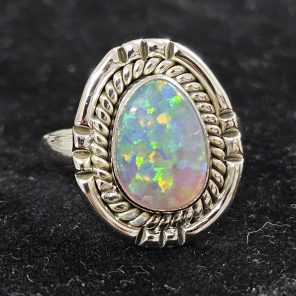 Aurora Opal Southwest Style 925 Sterling Silver Ring (REXT45-4)