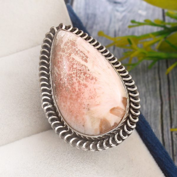 Pink Scolecite Size US 8 925 Sterling Silver Ring (REXT44-56)