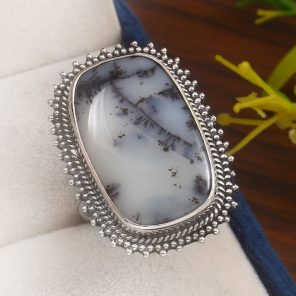 Dendritic Opal Size US 10 925 Sterling Silver Ring (REXT32-26)