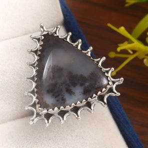Dendritic Opal Size US 8 925 Sterling Silver Ring (REXT32-17)