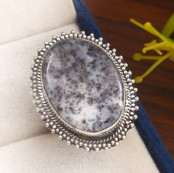 Dendritic Opal Size US 8 925 Sterling Silver Ring (REXT32-18)