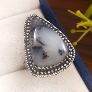 Dendritic Opal Size US 9 925 Sterling Silver Ring (REXT32-23)