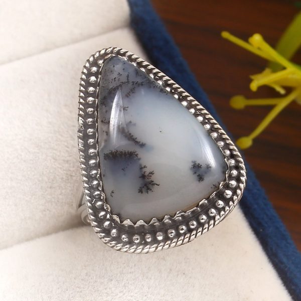 Dendritic Opal Size US 9 925 Sterling Silver Ring (REXT32-23)