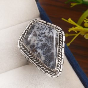 Dendritic Opal Size US 9 925 Sterling Silver Ring (REXT32-48)