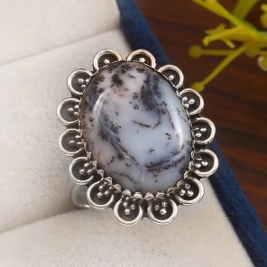 Dendritic Opal Size US 10 925 Sterling Silver Ring (REXT32-31)