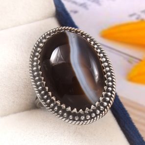 Bandaid Agate Size US 8 925 Sterling Silver Ring (REXT44-89)