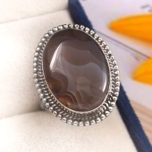 Botswana Lace Agate Size US 8 925 Sterling Silver Ring (REXT44-88)