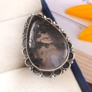 Moss Agate Size US 11 925 Sterling Silver Ring (REXT44-66)