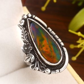 Aurora Opal 925 Sterling Silver Ring (REXT27-13)