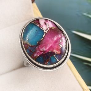 Pink Dahlia Turquoise Size US 11 925 Sterling Silver Ring (RS62-220)