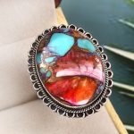 Pink Dahlia Turquoise Size US 11 925 Sterling Silver Ring (RS62-206)