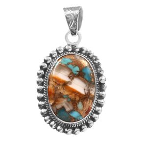 Spiny Oyster Turquoise 1.5" 925 Sterling Silver Pendant  (REXT20-57)