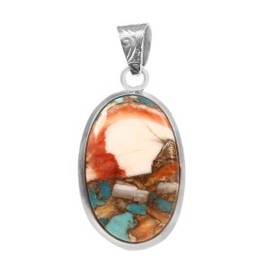 Spiny Oyster Turquoise 1.25" 925 Sterling Silver Pendant (REXT20-71)