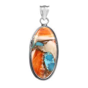 Spiny Oyster Turquoise 1.75" 925 Sterling Silver Pendant (REXT20-72)
