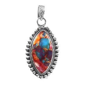 Pink Dahlia Turquoise 925 Sterling Silver Pendant (REXT20-37)