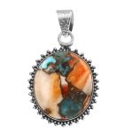 Spiny Oyster Turquoise 1.5" 925 Sterling Silver Pendant  (REXT20-62)