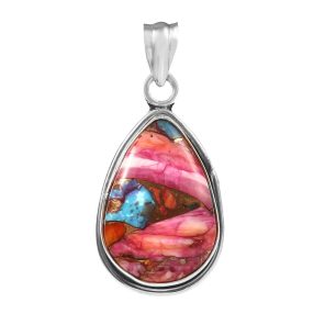 Pink Dahlia Turquoise 1.25" 925 Sterling Silver Pendant (REXT20-46)