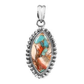 Spiny Oyster Turquoise 1.5" 925 Sterling Silver Pendant (REXT20-65)