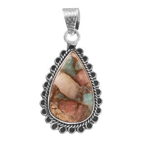 Amazonite Infused Pink Opal 1.5" 925 Sterling Silver Pendant (REXT20-84)