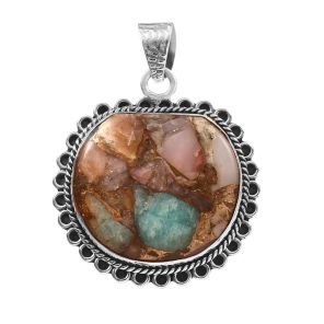 Amazonite Infused Pink Opal 1.5" 925 Sterling Silver Pendant (REXT20-87)