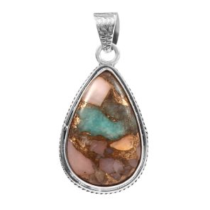 Amazonite Infused Pink Opal 1.5" 925 Sterling Silver Pendant (REXT20-88)