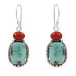 Arizona Turquoise & Coral 1.5â€³ 925 Sterling Silver Earring (REXT29-163)