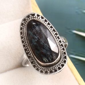 Teal Kyanite Size US 9 925 Sterling Silver Ring (RS56-44)