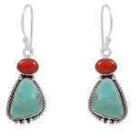 Arizona Turquoise & Coral 1.5â€³ 925 Sterling Silver Earring (REXT29-182)