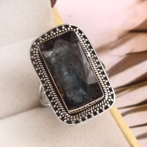 Teal Kyanite Size US 9 925 Sterling Silver Ring (RS56-49)