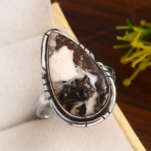 White Buffalo Turquoise Size US 10 925 Sterling Silver Ring (RS114-301)