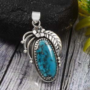 Morenci Turquoise 1.5â€³ 925 Sterling Silver Pendant (RS62-83)