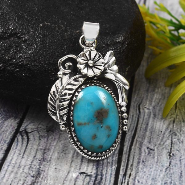 Morenci Turquoise 1.75â€³ 925 Sterling Silver Pendant (RS62-90)