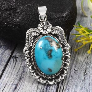 Morenci Turquoise 1.75â€³ 925 Sterling Silver Pendant (RS62-75)