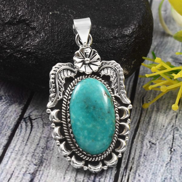Kingman Turquoise 2â€³ 925 Sterling Silver Pendant (RS62-78)