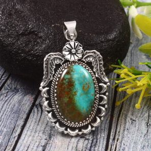 Kingman Turquoise 2â€³ 925 Sterling Silver Pendant (RS62-79)