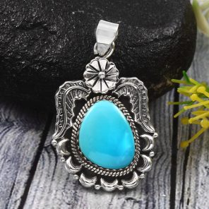 Arizona Turquoise 1.5â€³ 925 Sterling Silver Pendant (RS62-72)