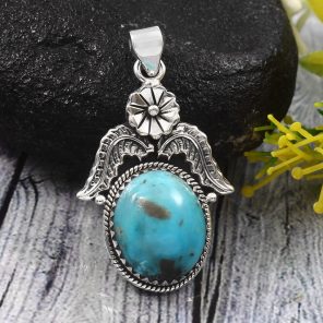 Morenci Turquoise 1.5â€³ 925 Sterling Silver Pendant (RS62-16)