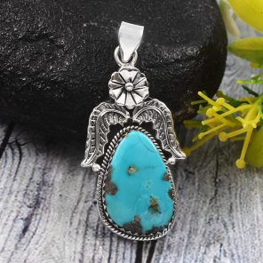 Kingman Turquoise 1.75â€³ 925 Sterling Silver Pendant (RS62-23)