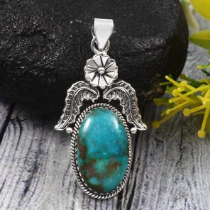 Kingman Turquoise 1.75â€³ 925 Sterling Silver Pendant (RS62-22)