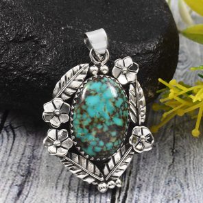 Kingman Turquoise 1.5â€³ 925 Sterling Silver Pendant (RS62-59)
