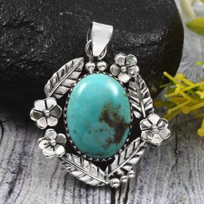 Kingman Turquoise 1.5â€³ 925 Sterling Silver Pendant (RS62-61)