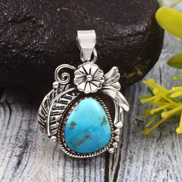 Kingman Turquoise 1.5â€³ 925 Sterling Silver Pendant (RS62-47)