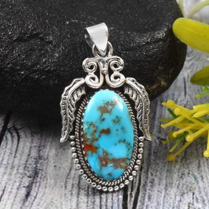 Kingman Turquoise 1.75â€³ 925 Sterling Silver Pendant (RS62-104)