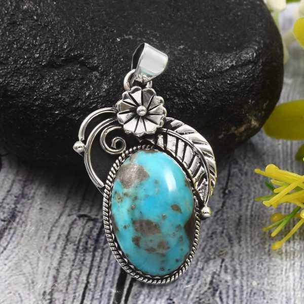 Morenci Turquoise 1.75â€³ 925 Sterling Silver Pendant (RS62-110)