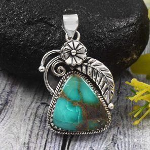 Kingman Turquoise 1.5â€³ 925 Sterling Silver Pendant (RS62-106)